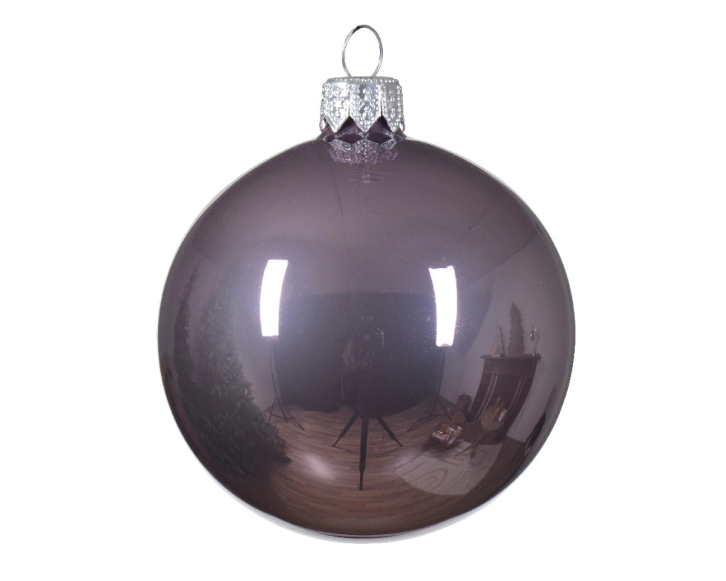 Box Da 4 Palline Di Natale Gioielli Di Vetro Smaltato Colore Lilla Cristallo 10Cm