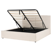 Letto king size 160 x 200 cm Beige Rivestimento in tessuto Ottomana di contenitore Telaio a doghe Camera da letto moderna contemporanea