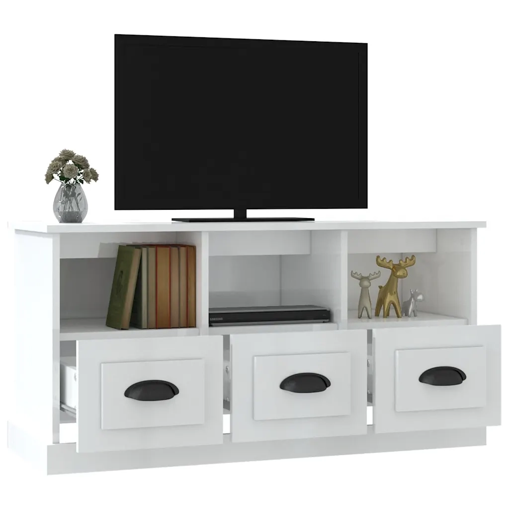 Mobile Porta TV Bianco Lucido 100x35x50 cm in Legno Multistrato 816290