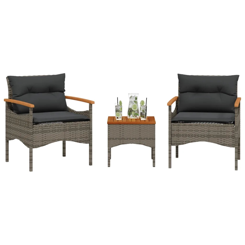 Set Divani da Giardino 3 pz | Set Salotto da Giardino con Cuscini Grigio in Polyrattan