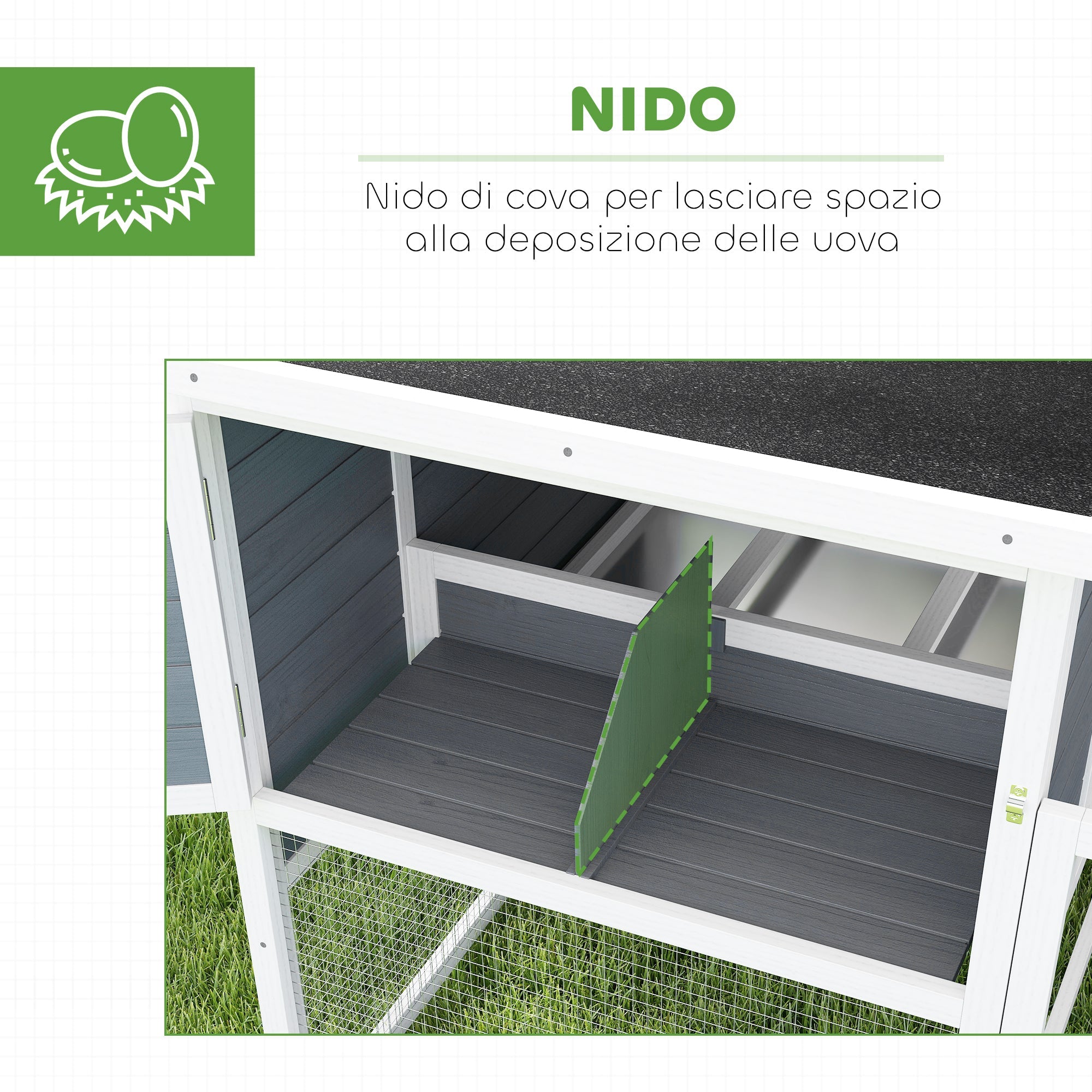 Pollaio da Giardino con Nido per Cova e Area Esterna 214x101x 91,5 cm Grigio