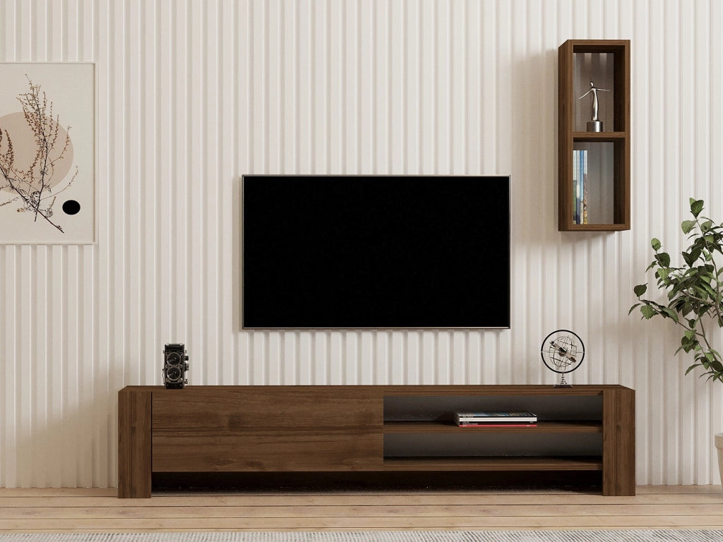 Caraglio, Mobile Porta tv 2 Ripiani, 160x27x33h cm Marrone Noce