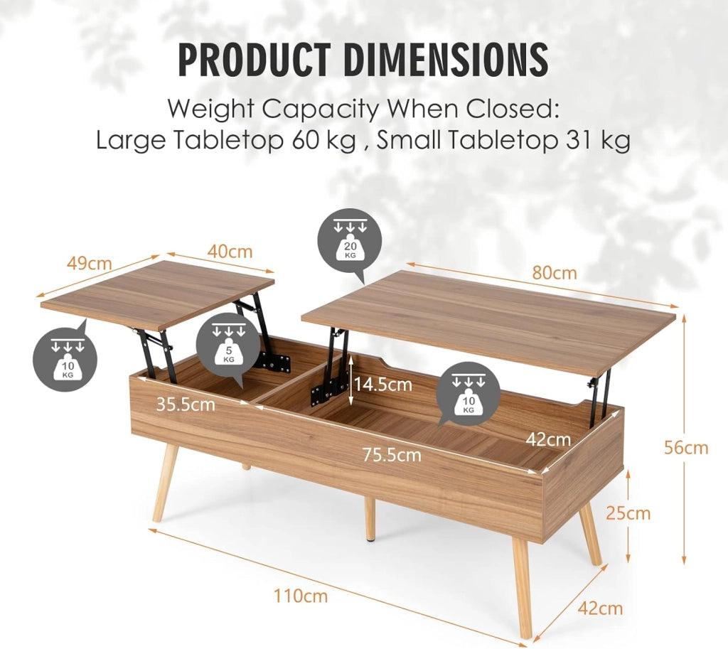 Tavolino da salotto con 2 ripiani regolabili in altezza, allungabile, tavolino da caffè con vano portaoggetti, tavolino multifunzione in legno naturale, 120 x 49 x 42 cm, per soggiorno e