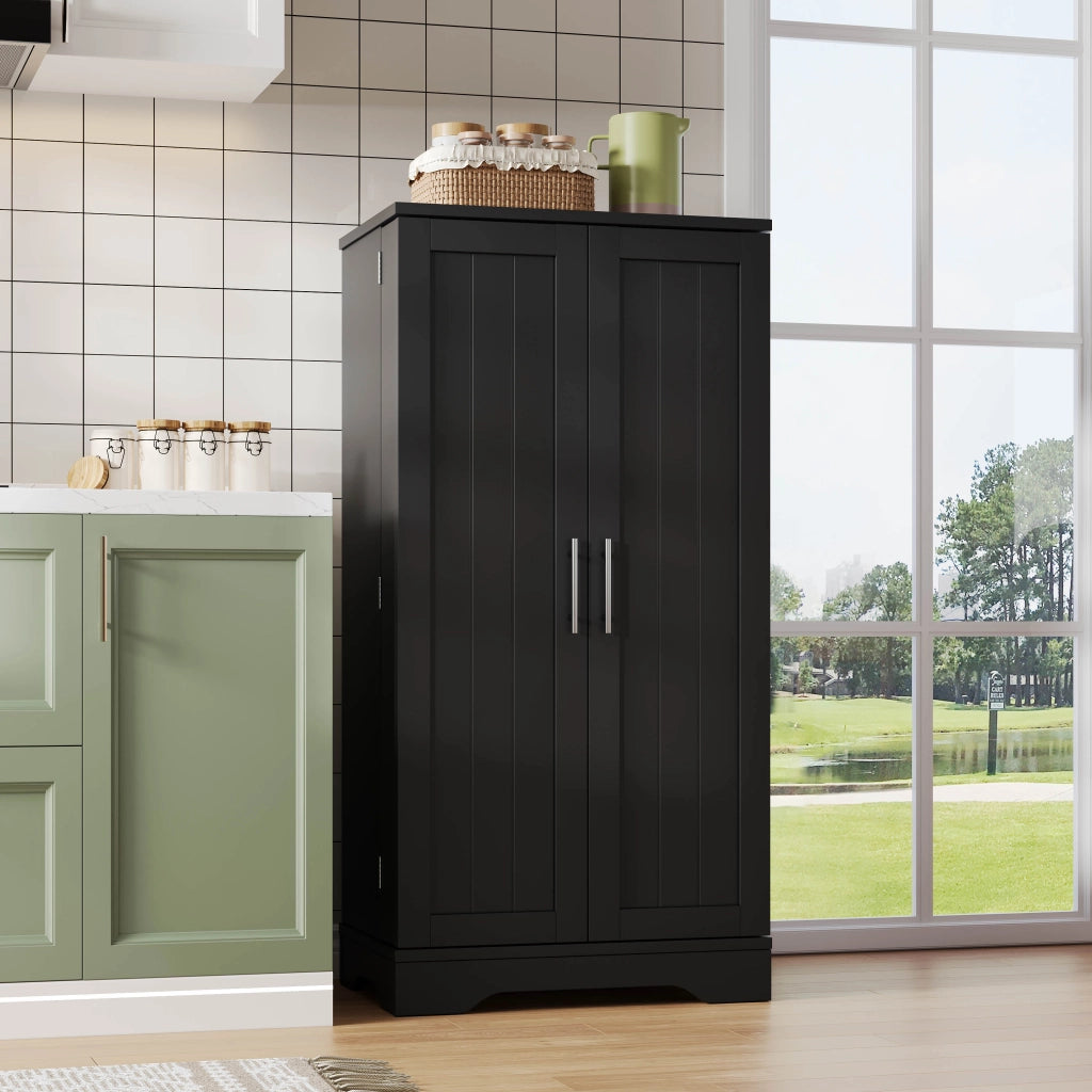 Armadio da cucina moderno 120x60x40 cm in MDF, mobile freestanding con LED sensor e ripiani regolabili, nero