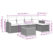 Set Divano da Giardino 6 pz con Cuscini Beige in Polyrattan