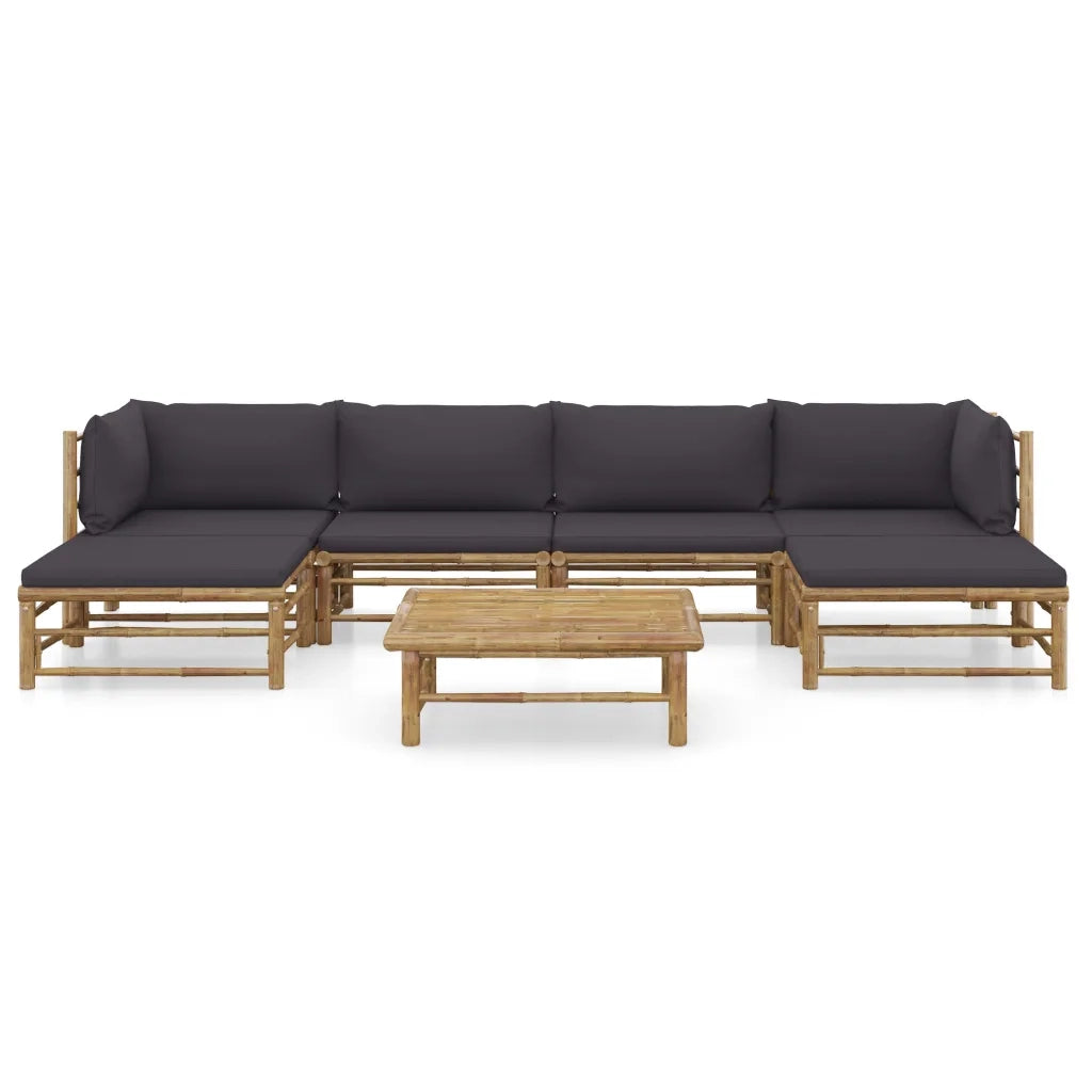 Set Divani da Giardino 7 pz con Cuscini Grigio Scuro in BambÃ¹ cod mxl 40103