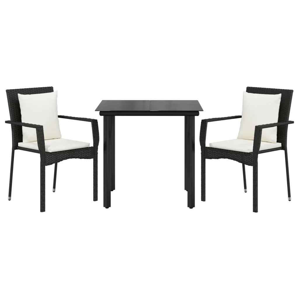 Set da Pranzo da Giardino 3 pz | Set Salotto da Giardino con Cuscini Nero in Polyrattan