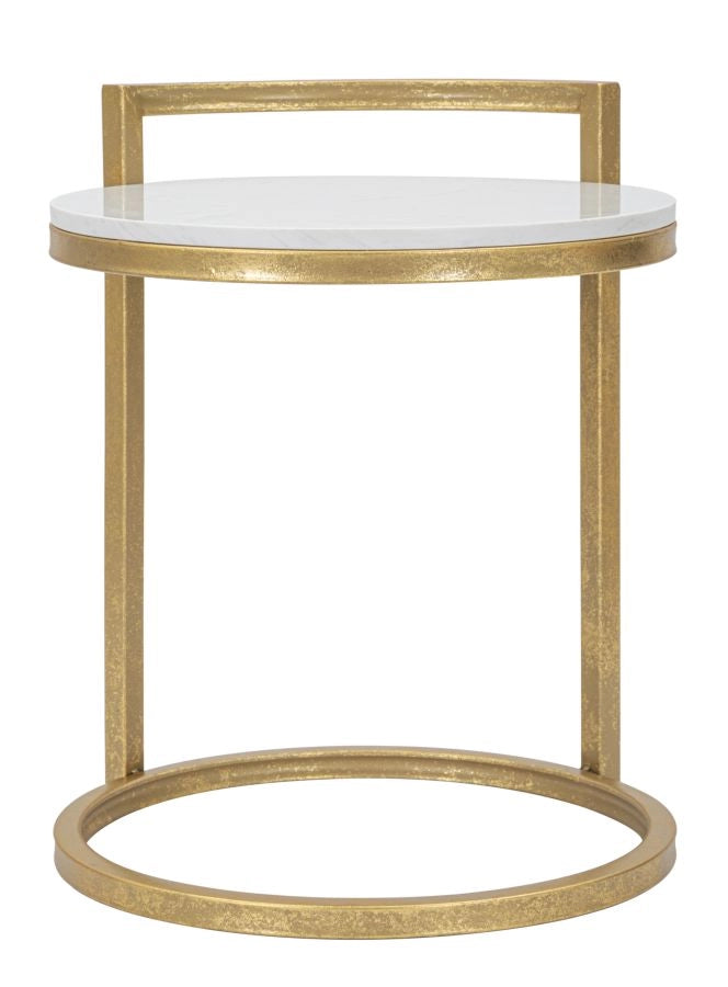 Tavolinetto Round Marble 40x43x50 cm in Ferro e Marmo Oro e Bianco