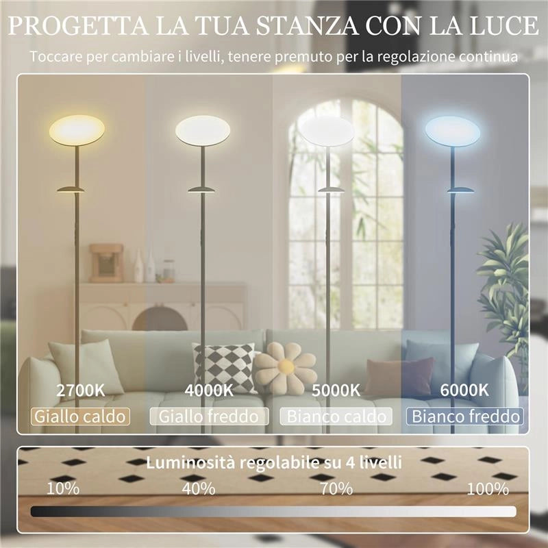 LAMPADA DA TERRA CON 2 PUNTI LUCE REGOLABILE A 4 LIVELLI, TEMPERATURA 2700K-6500K E TELECOMANDO, NERO