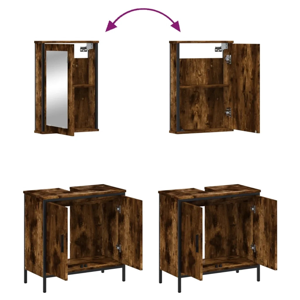 Set Mobili da Bagno 2 pz Rovere Fumo in Legno Multistrato