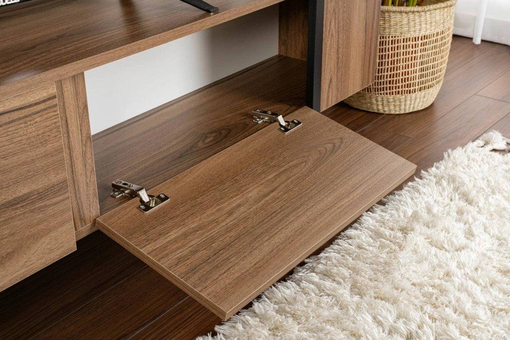 Mobile porta TV Tarquin, Credenza da soggiorno, Armadio basso per TV, Base parete attrezzata, 180x30 h50 cm, Noce e Nero