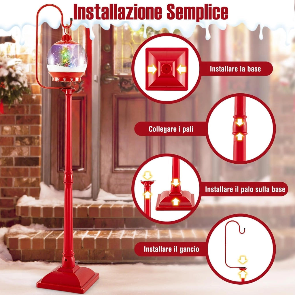 150 CM Lampione Natalizio Musicale, Lampada Festiva con Lanterna a Globo di Neve Attivata dal Suono, Albero di Natale, Babbo Natale, Soldato e Scatole Regalo (Modello 1)