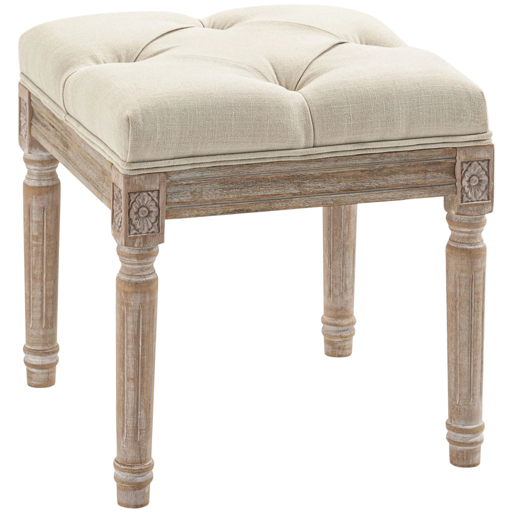 Pouf con Seduta Imbottita e Gambe in Legno ¨C Zephmum ¨C 40x40x43 cm Beige