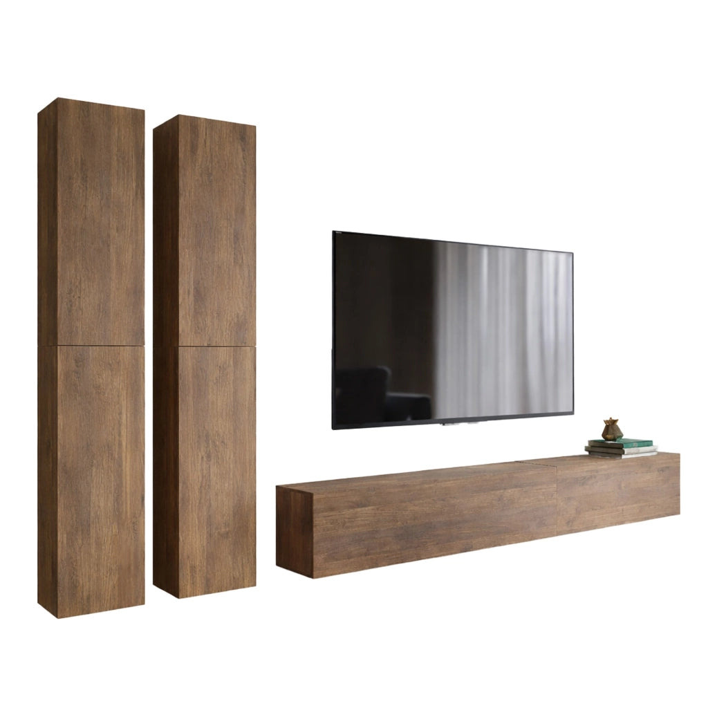 Mobile Soggiorno Habaleva, Parete Attrezzata Modulabile, Marrone Noce
