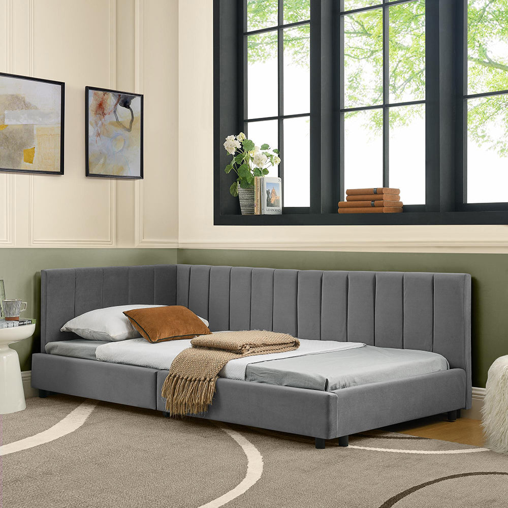 Letto bambino 90x200cm?- Xylo - velluto testiera alta grigio