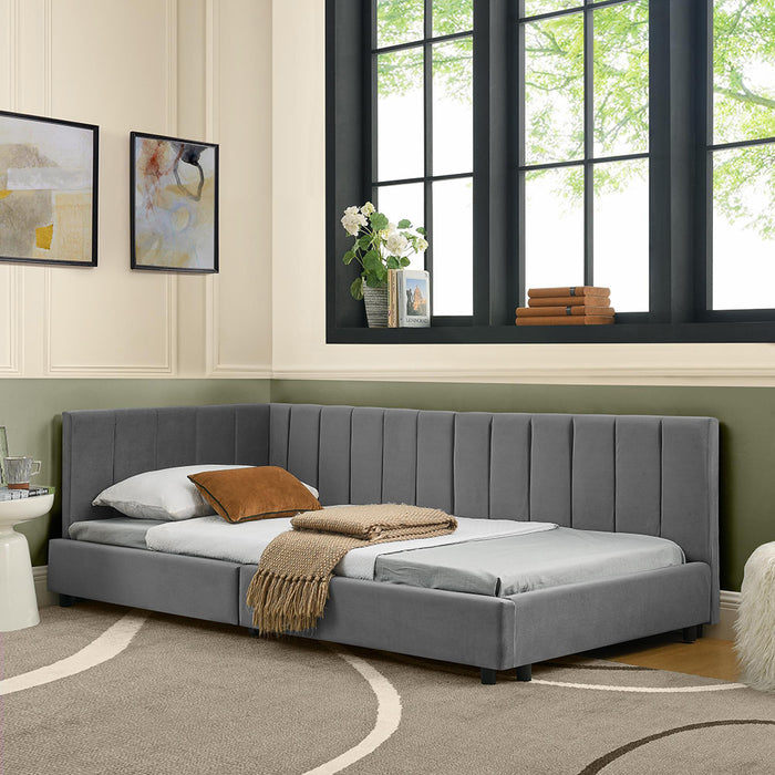 Letto bambino 90x200cm?- Xylo - velluto testiera alta grigio