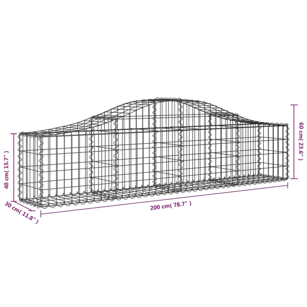 Cestini gabbioni recinzione a gabbia muro di contenimento ad arco 1 set da 2 200 x 30 x 40/60 cm ferro zincato argento 02_0040522