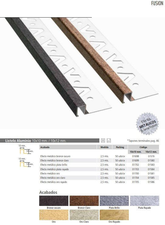 Listello fusion alluminio 10x12 oro chiaro