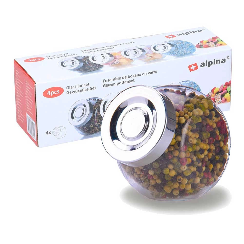 Set 4 Barattoli Contenitori Portaspezie Porta Alimenti Vetro con Coperchio 200ml
