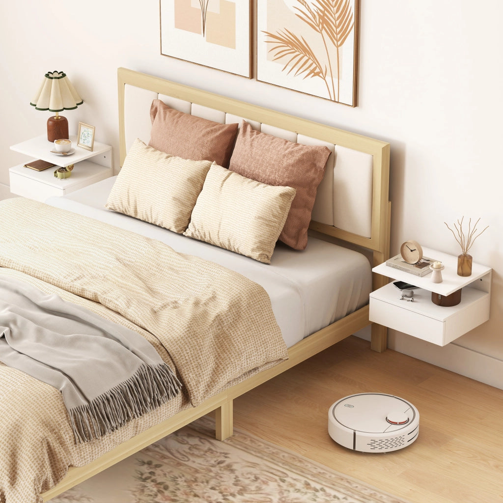 Comodino Sospeso con Cassetto e Mensola ¨C Zephmum ¨C Bianco 35x32x22.5 cm