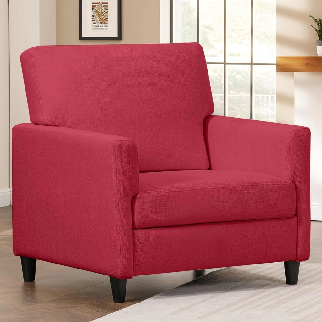 Poltrona Relax per TV, Poltrona Lounge per Soggiorno, Divano Singolo per Camera da Letto, Angolo Lettura, Seduta Laterale con Morbido Memory Foam, Rivestimento in Lino, Rosso