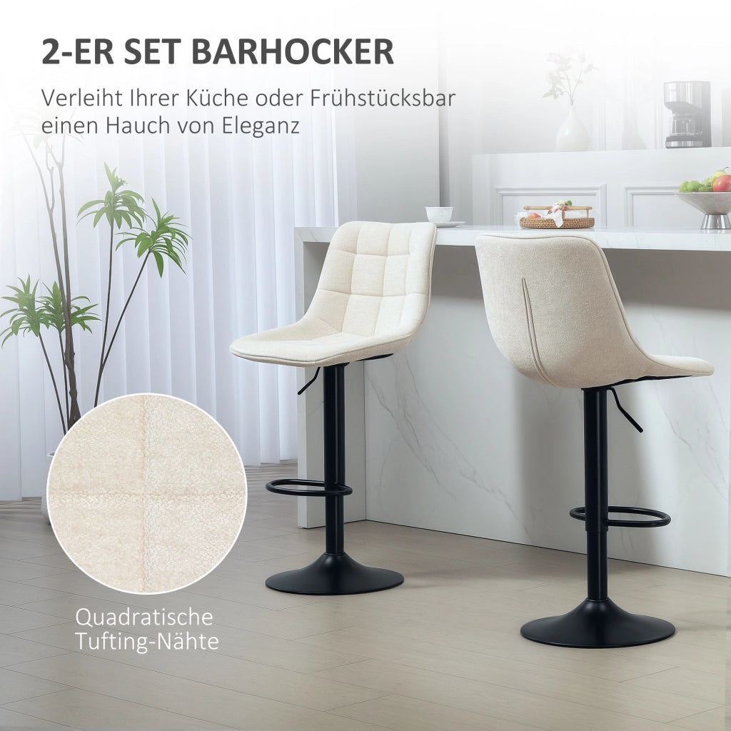 Sgabello da bar ¨C zephmum ¨C 2 pezzi con schienale e braccioli, imbottito, regolabile in altezza, colore beige