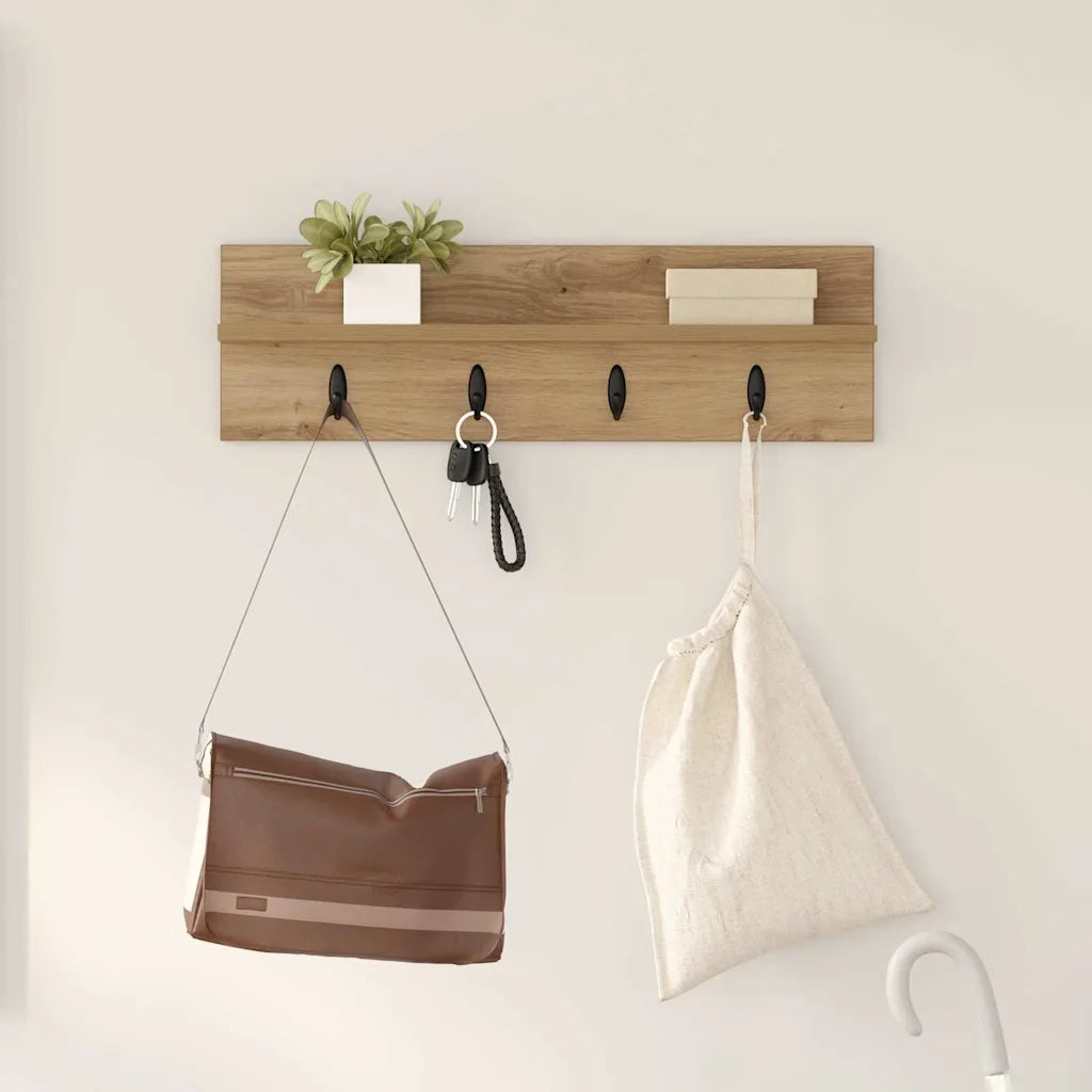 vidaXL Appendiabiti a muro rovere artigianale 60 x 10.5 x 18 cm