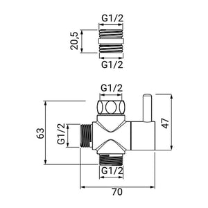 Deviatore universale a due vie in ottone con riduttore m/f