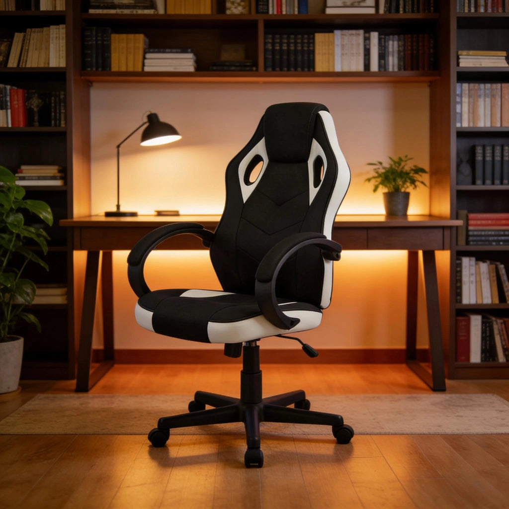 SEDIA DA UFFICIO ergonomica regolabile 44-54 cm in rete e PU nero/bianco