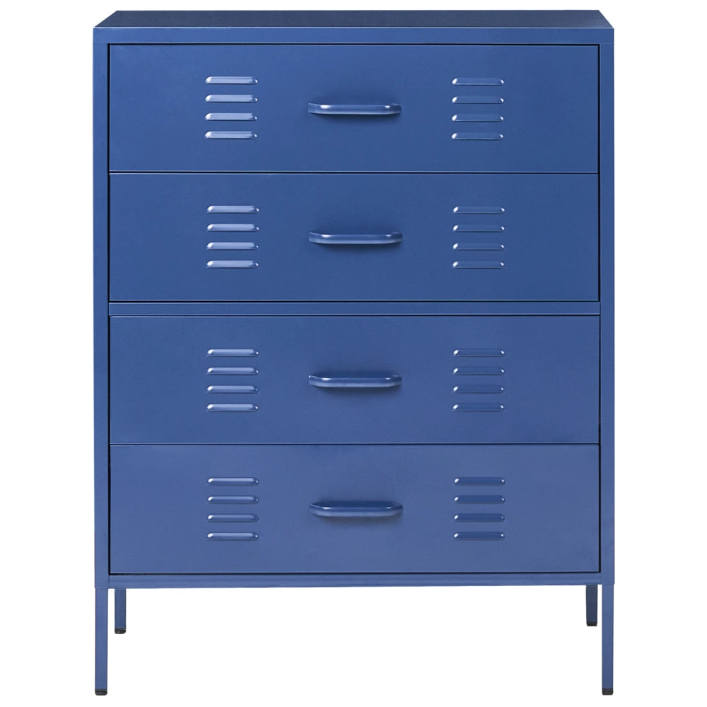 Armadio a 4 cassetti in metallo blu navy in acciaio stile industriale per il soggiorno dell'home office