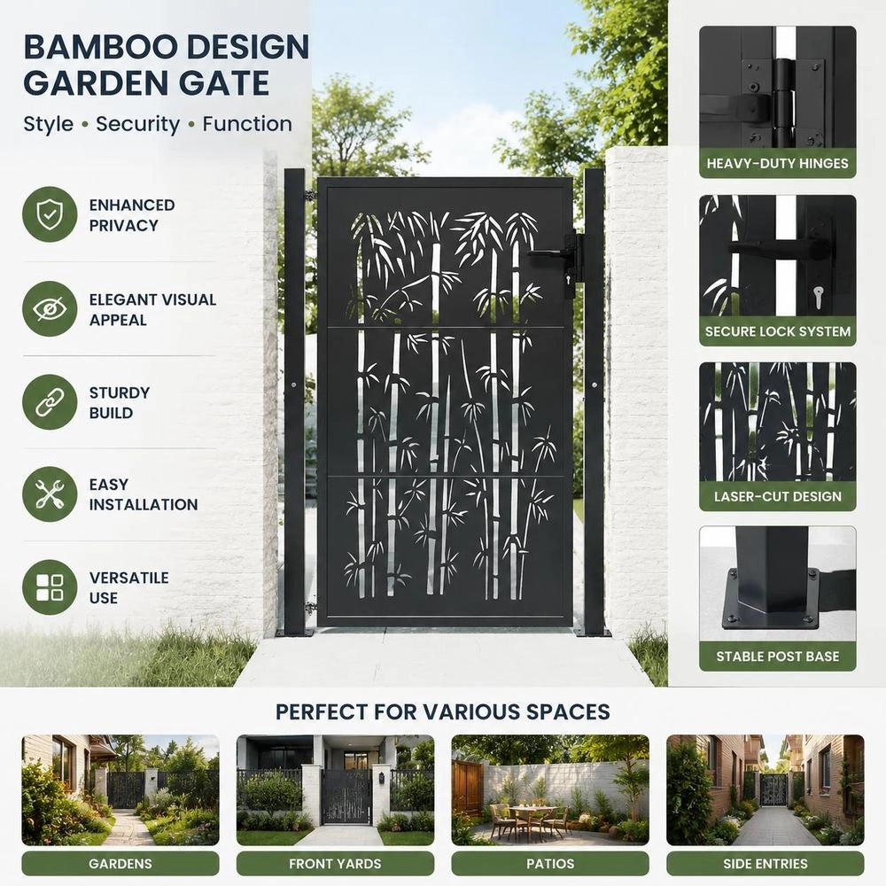 Garden Gate Anthracite 105x155 Cm Steel Bamboo Design