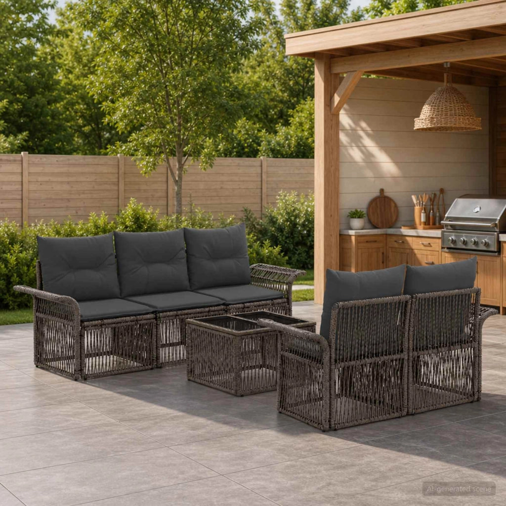Set Divano da Giardino 6 pz Grigio polyrattan 3434759