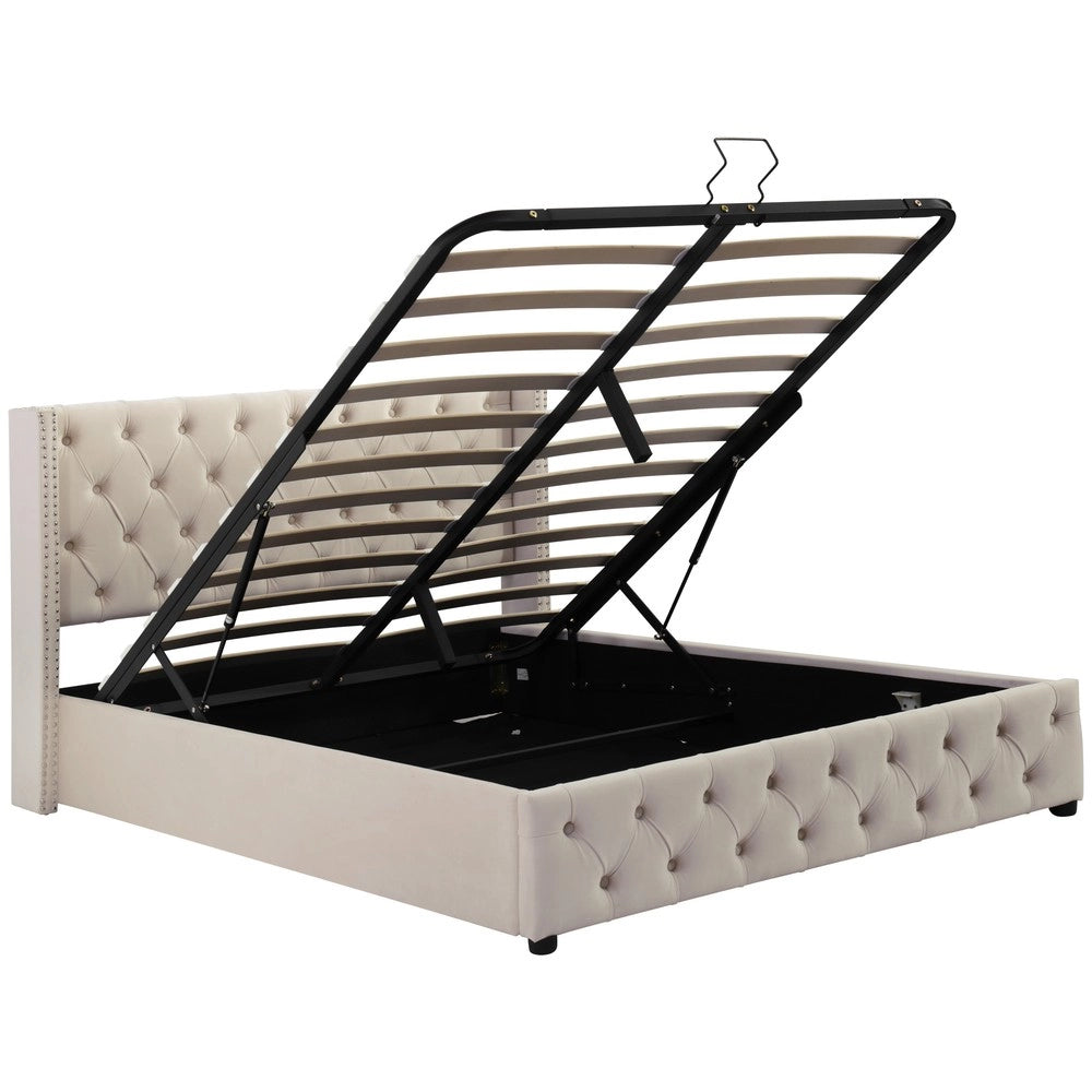 Letto Imbottito in Velluto con Funzione Idraulica ¨C Xylo ¨C Matrimoniale 140x190, Nero/Beige
