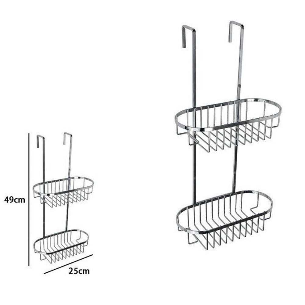 Trade Shop - Mensola Da Bagno Doccia Portaoggetti A 2 Ripiani In Metallo Cromato Da Appendere 87822 -