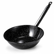 Padella Fonda Smaltata per Fritture,Wok, Cucina al Salto , Nera con Manico, Compatibile con Induzione, Gas, Cucina 24 cm