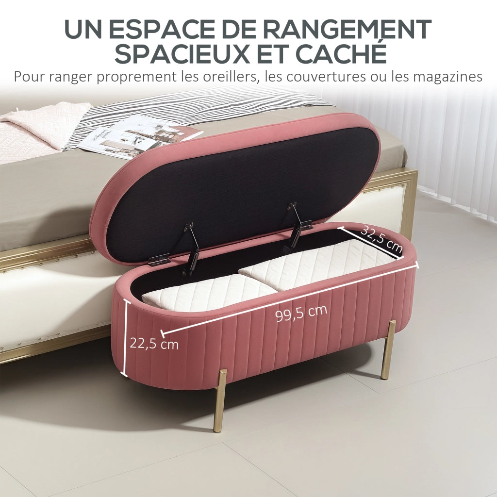 Pouf contenitore imbottito in velluto ¨C zephmum ¨C rosa 108x44x43,5cm