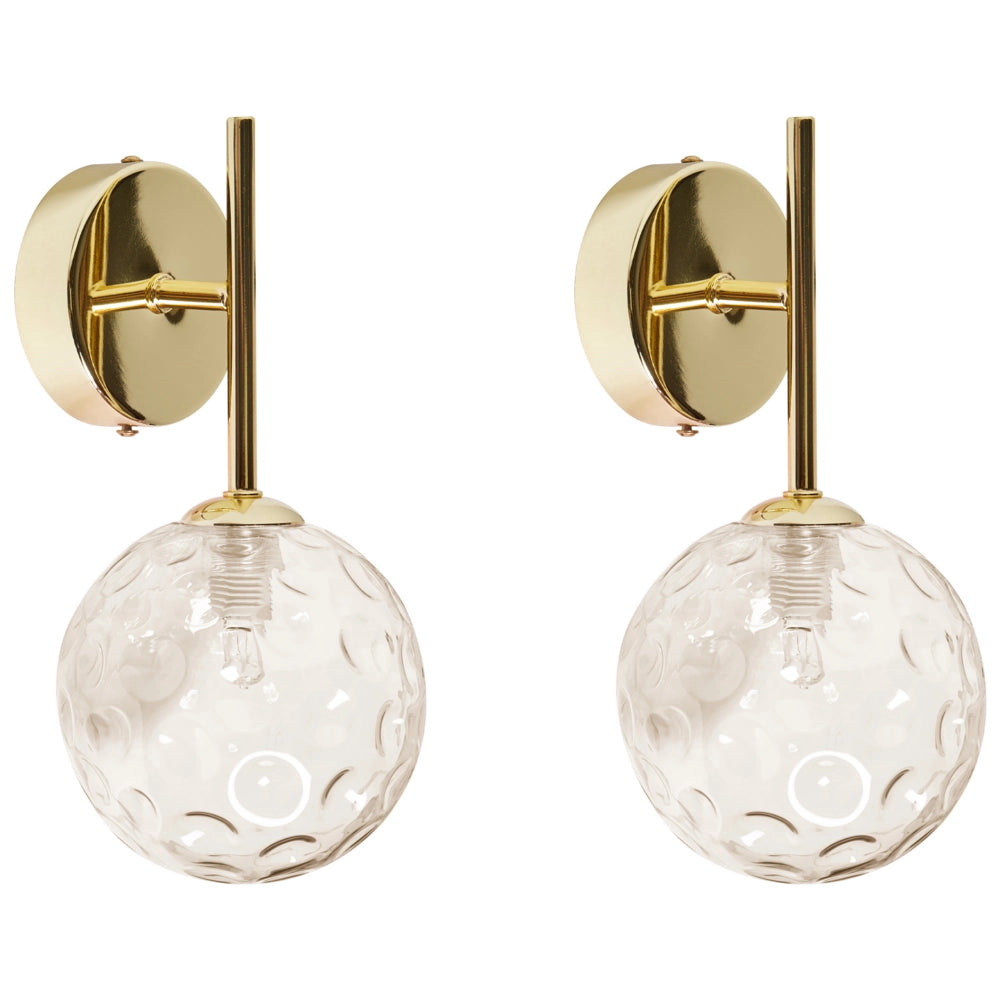 Set di 2 lampade da parete con paralume in vetro beige e metallo dorato stile Industriale moderno