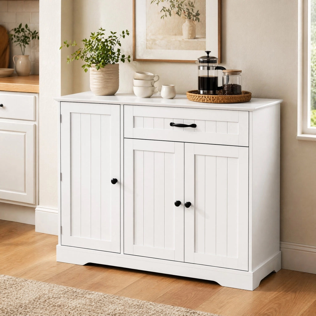 Credenza moderna con 3 porte e 1 cassetto; MDF bianco