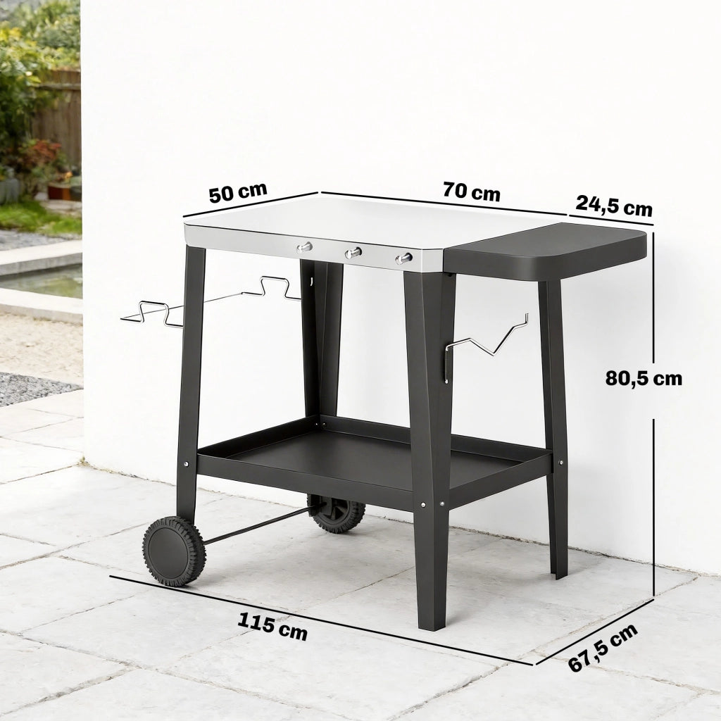 Carrello da cucina mobile con ganci e portarotoli ¨C zephmum ¨C Nero Edelstahl 115x67.5x80.5 cm