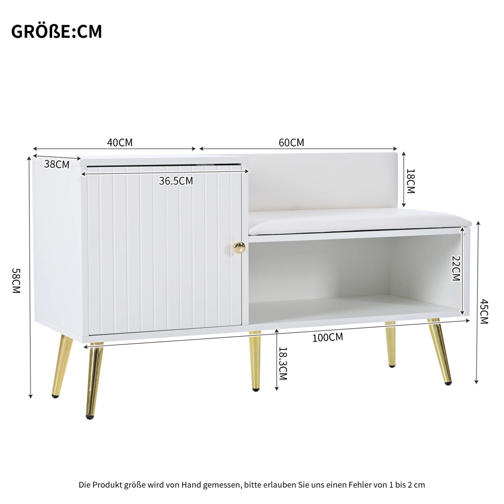 Mobile Scarpiera con Seduta Imbottita e Schienale; Gambe in Metallo; per Ingresso; Bianco; 100 x 38 x 58 cm