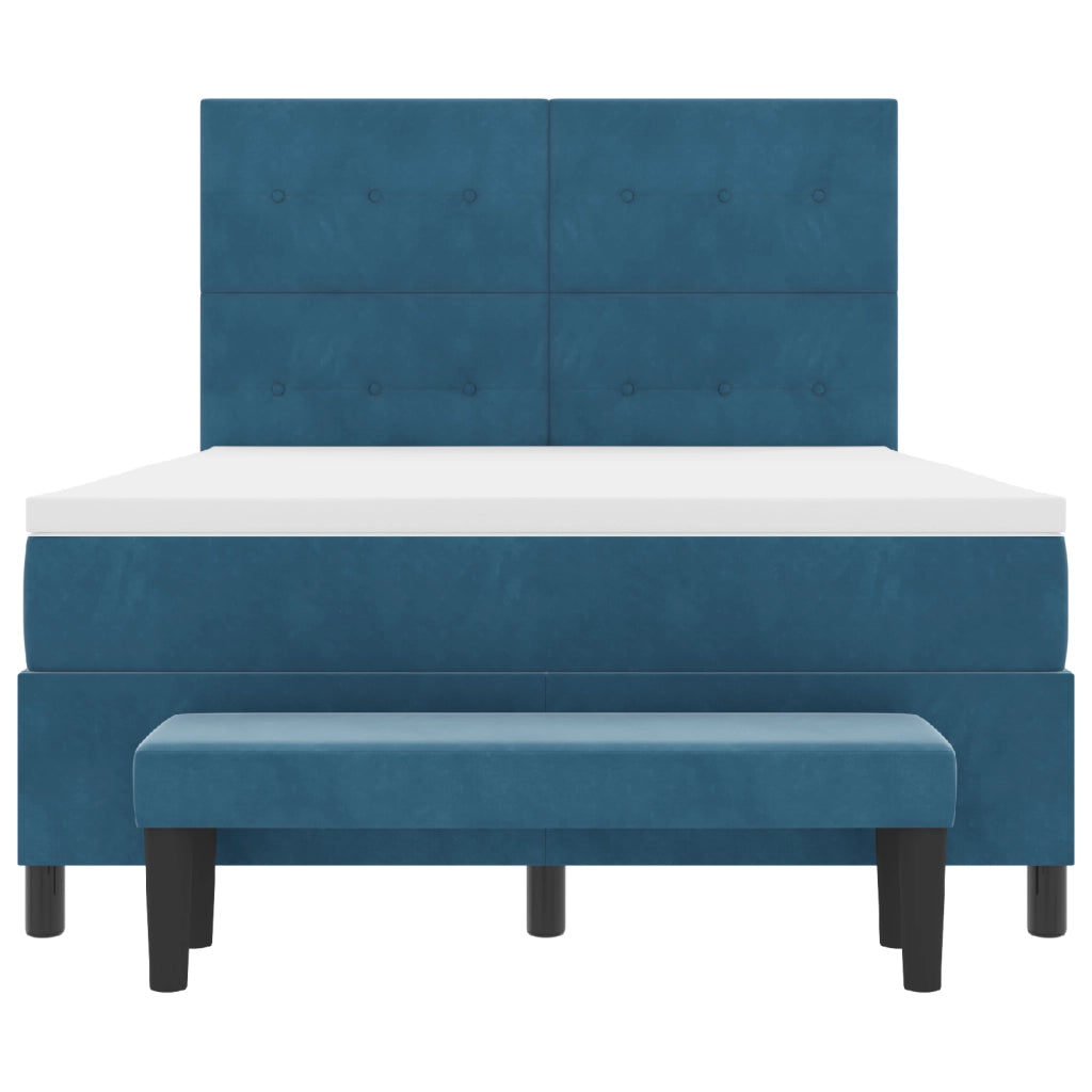Letto a Molle con Materasso e Panchina Blu Scuro 160x200 cm Velluto