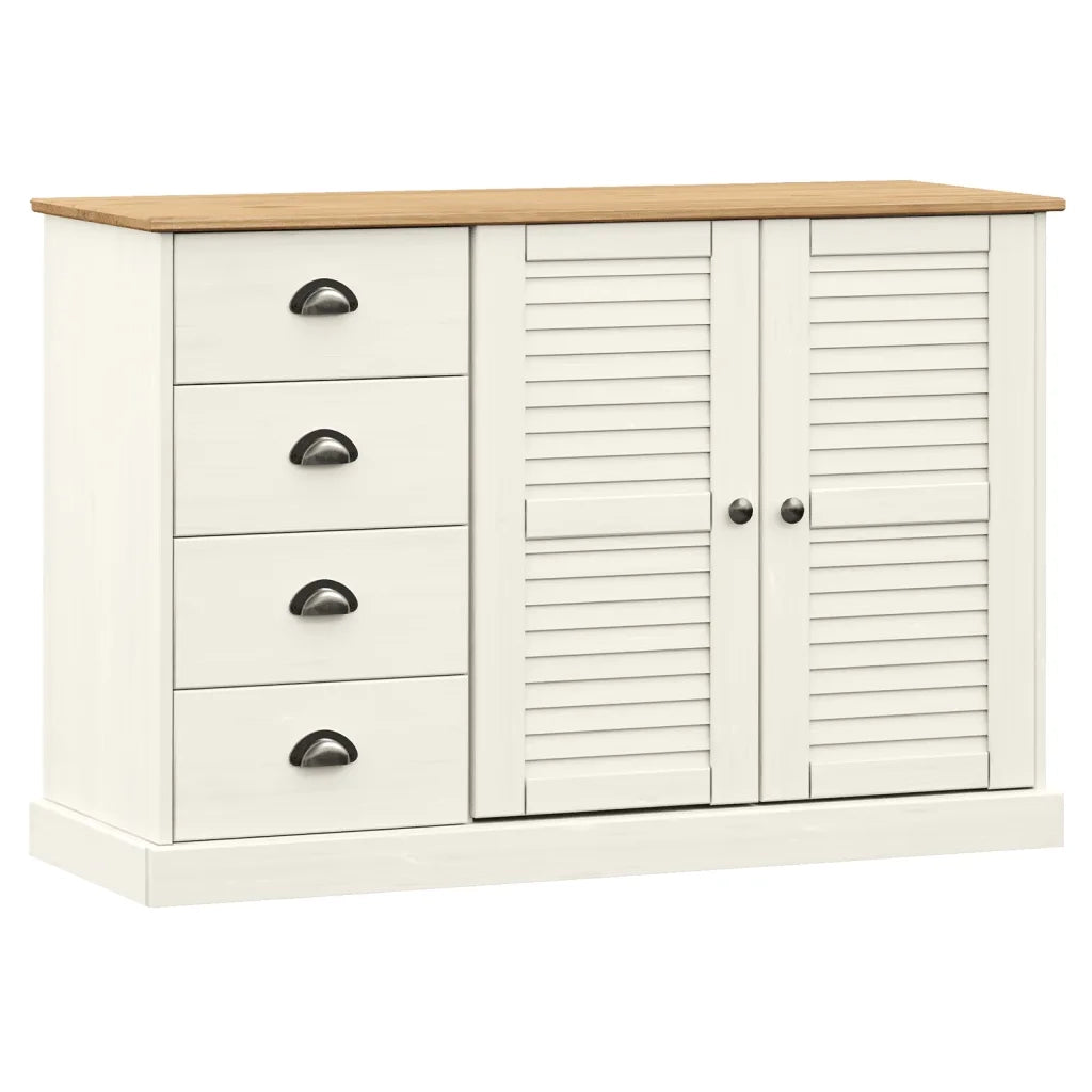 Credenza | Madia | Buffet da pranzo | Armadio da pranzo Cassetti VIGO 113x40x75 cm Legno Massello Pino Bianco