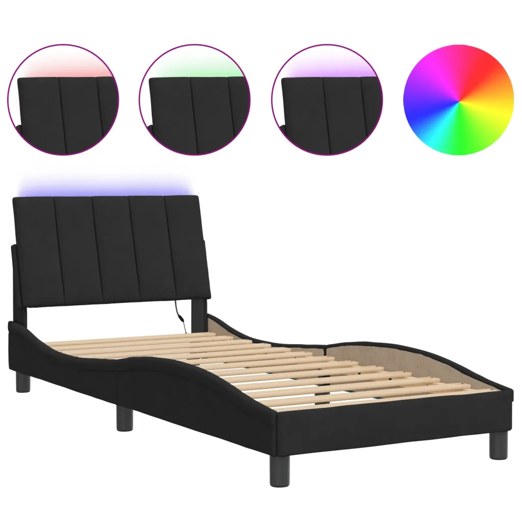 Giroletto con LED senza Materasso-Struttura Letto Hanko Nero 90x190 cm in Velluto