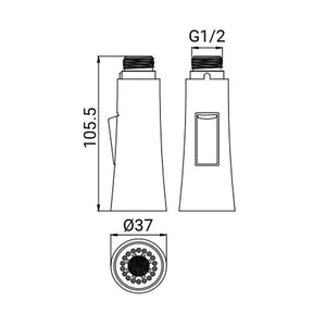 Doccetta di ricambio per rubinetti lavello a due getti.