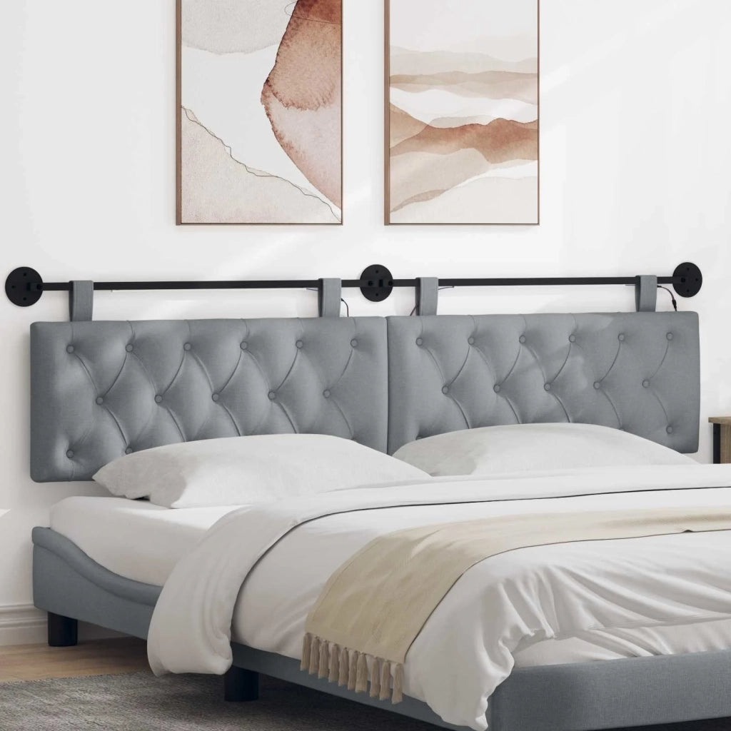 Testiera sospesa Con luce LED Grigio Chiaro Tessuto