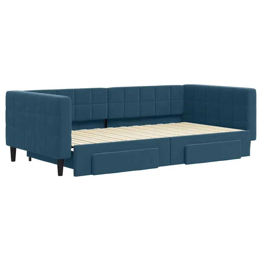 Divano letto | Sof¨¤ letto | Letto singolo Estraibile con Cassetti Blu 100x200 cm in Velluto