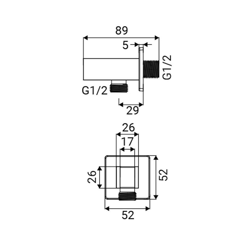 Presa d'acqua quadra con supporto doccia in ottone finitura nera