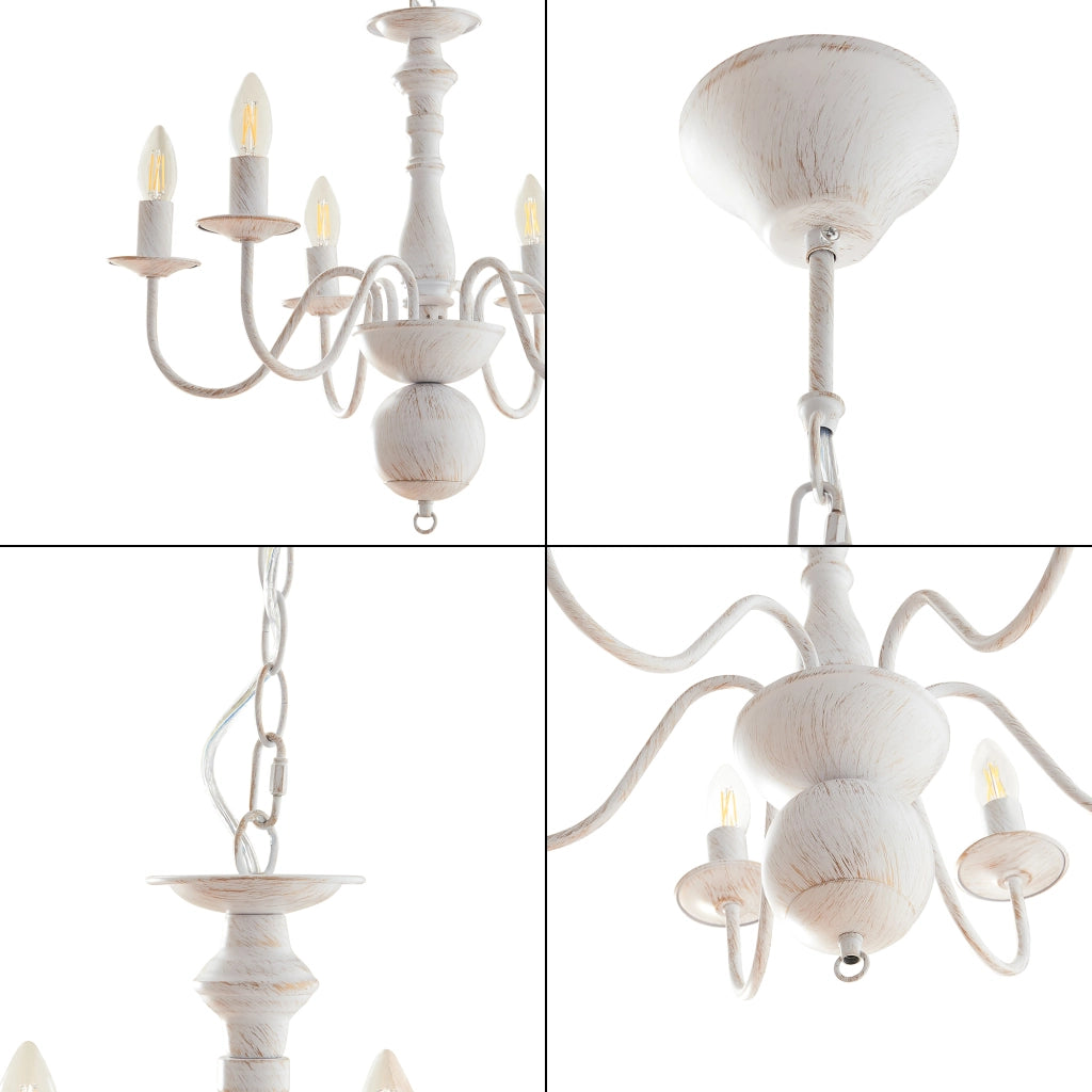 Lampadario Berkeley con 6 Bracci Curvi E14 Bianco Vintage lux.pro