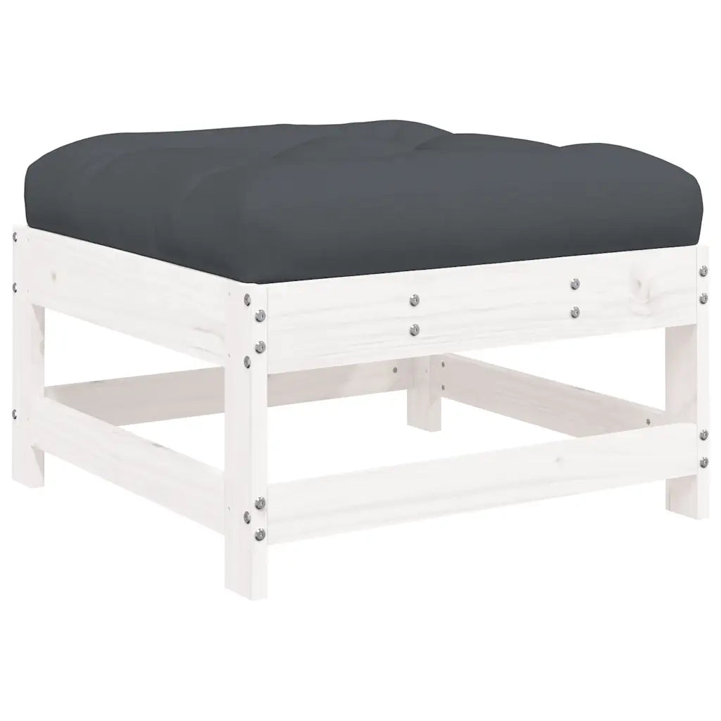 Sedia da giardino-Poggiapiedi da Giardino con Cuscino Legno Massello Pino Bianco 919492