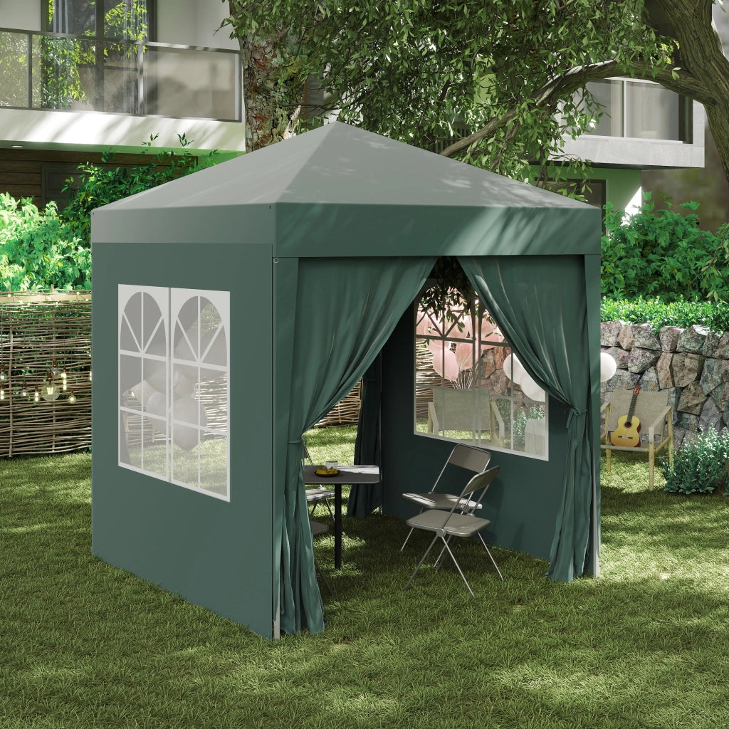 Gazebo; tenda per birra; 4 pareti laterali rimovibili; 2 finestre; telaio metallico; 2 x 2m; verde scuro